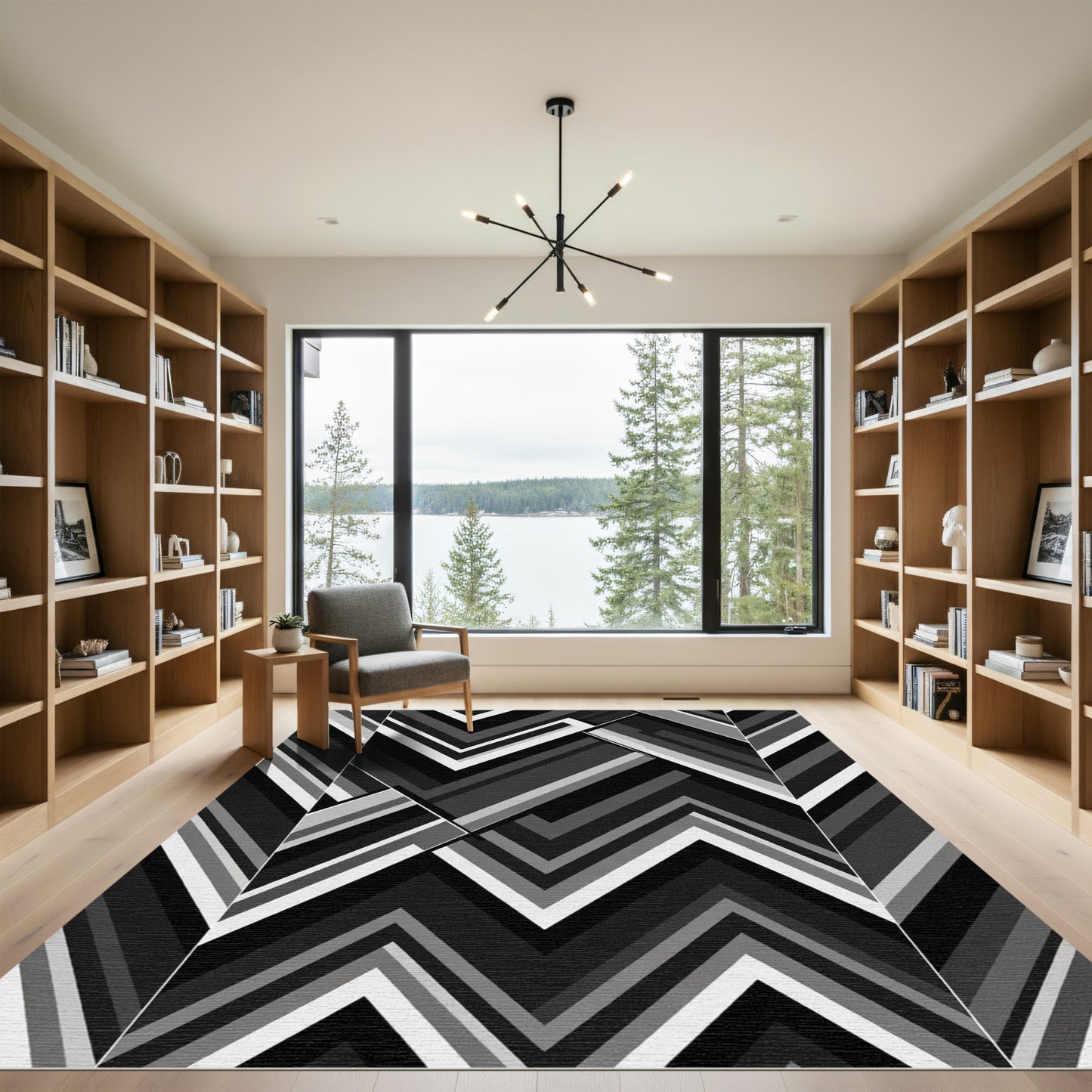 Monochromatic Chevron Stripe Arrangement Rug