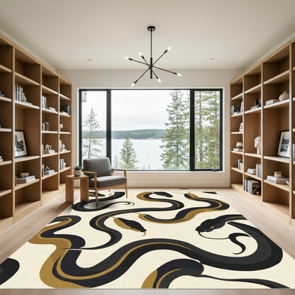 Serpentine Black Gold Snakes Cream Rug