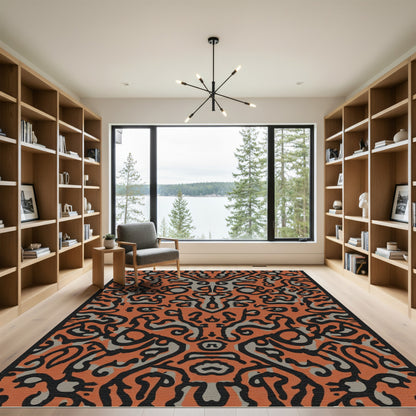 Orange Black Gray Abstract Symmetry Rug