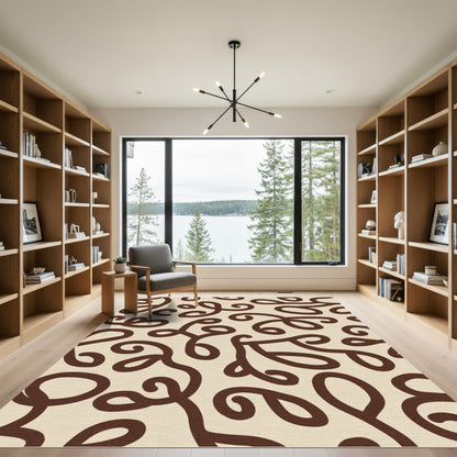 Brown Cream Swirl Ribbon Abstract Rug