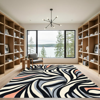 Coral Black Abstract Zebra Splash Rug