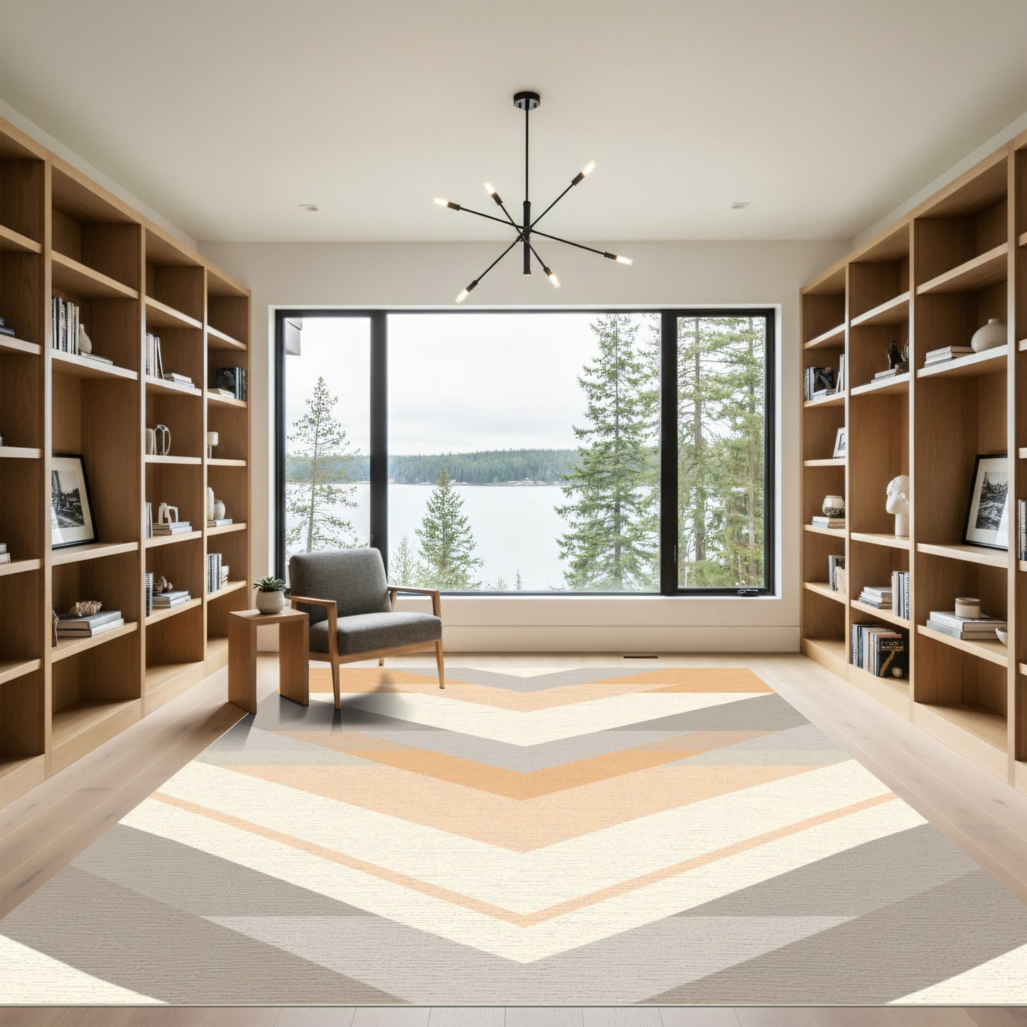 Modern Peach Gray Chevron Geometric Rug