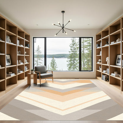 Modern Peach Gray Chevron Geometric Rug