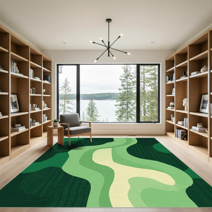 Green Layered Curve Organic Flow Rug