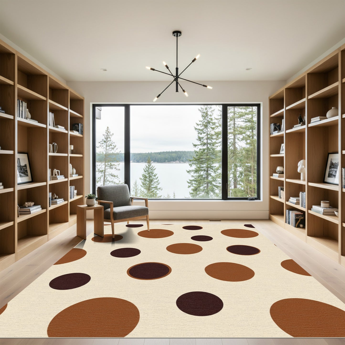 Earthy Brown Cream Polka Dot Circles Rug