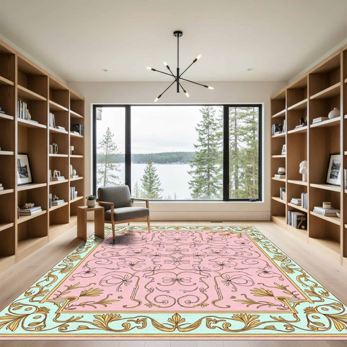 Pink Ribbon Vine Scroll Rug