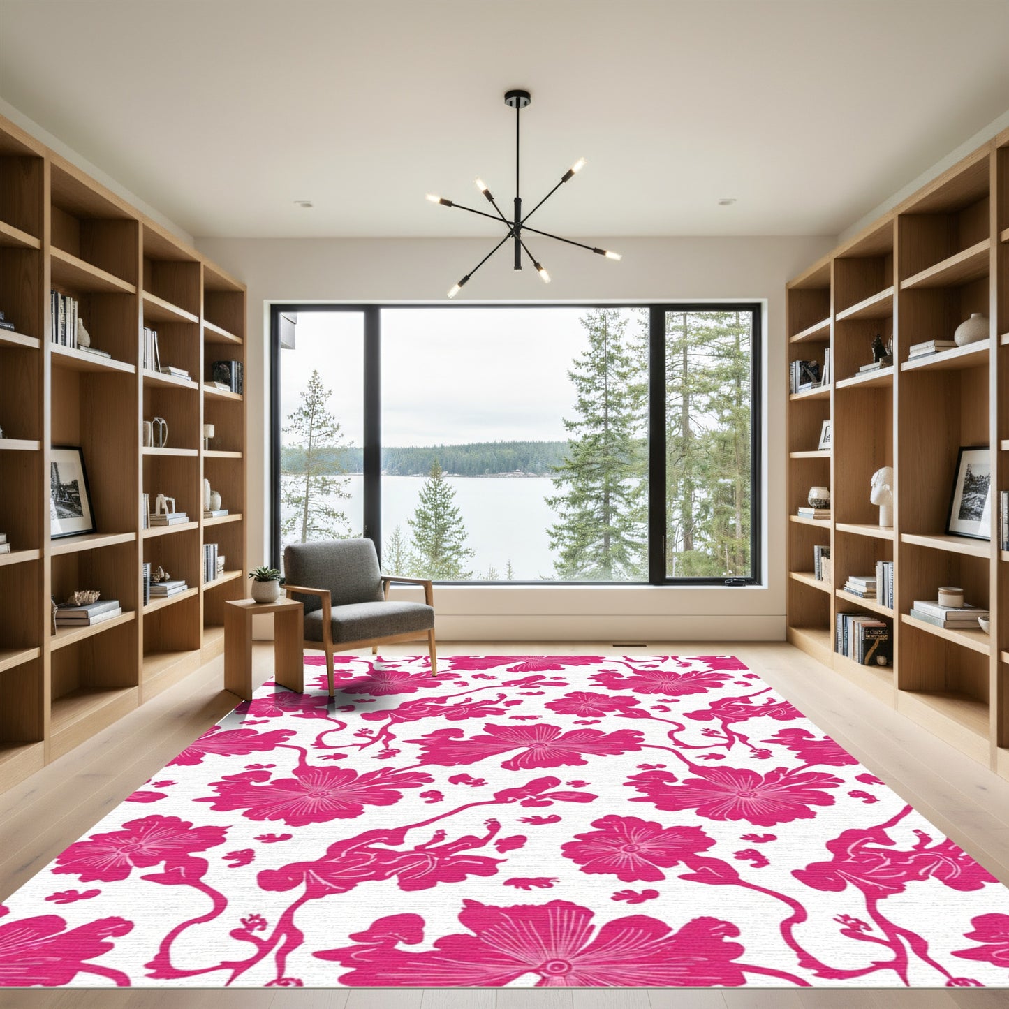 Fuchsia Floral Vine Silhouette Rug