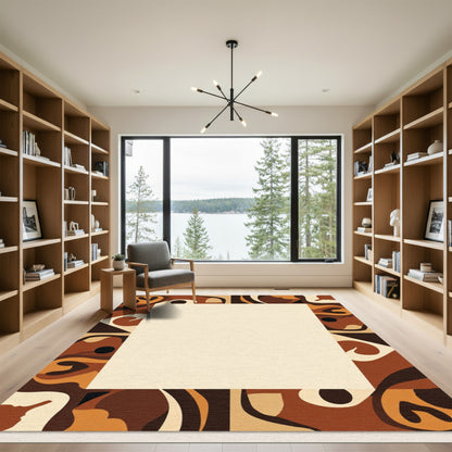 Earthy Tones Abstract Swirls Border Rug