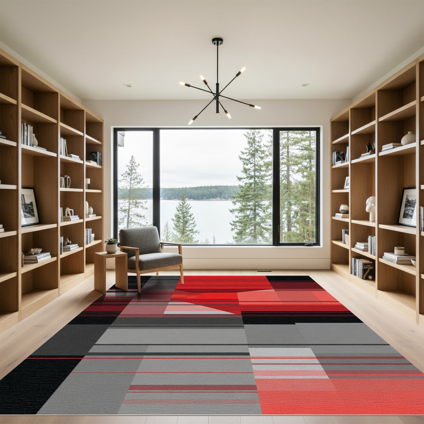 Crimson Black Geometric Block Rug