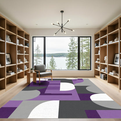 Modern Purple Gray Geometric Abstraction Rug