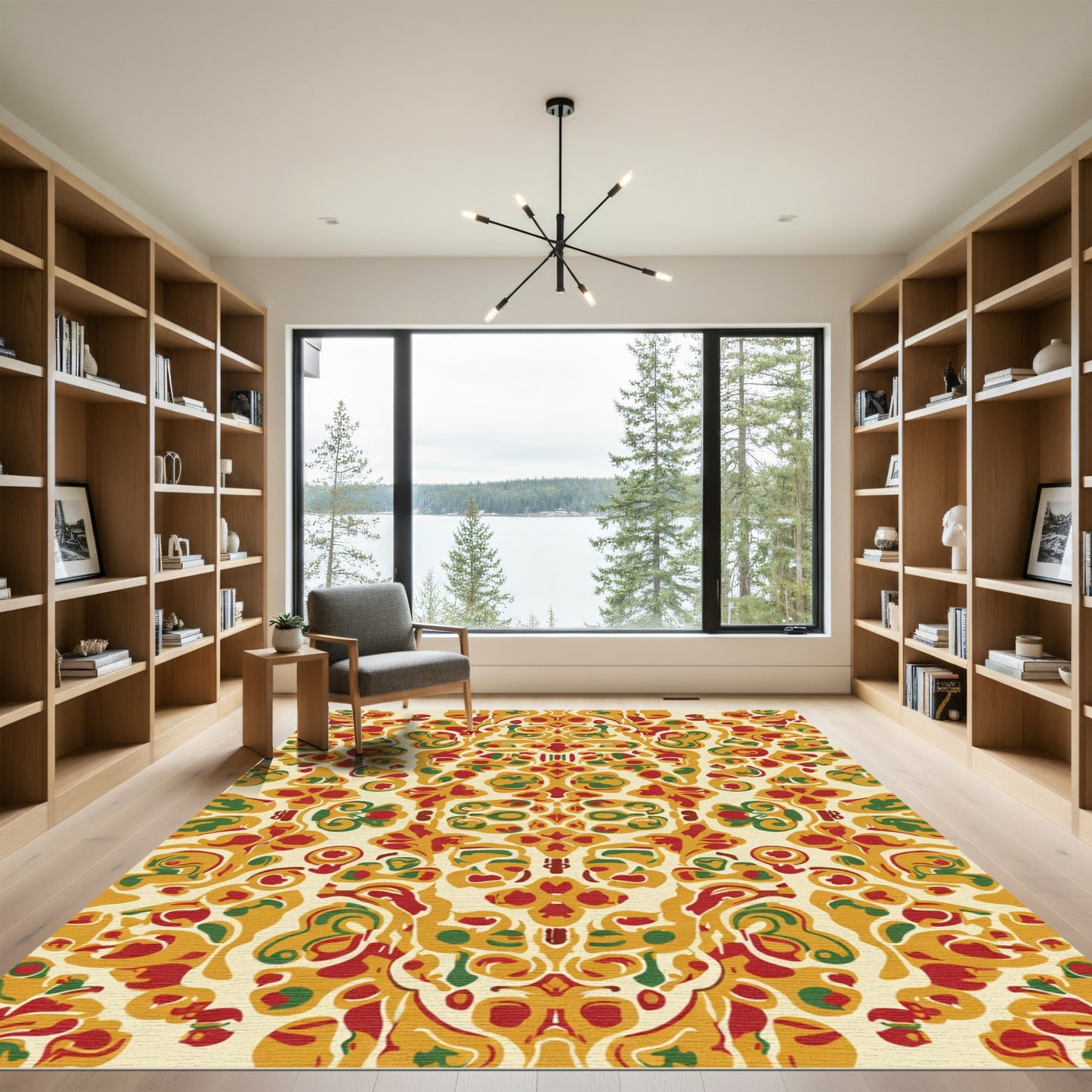 Red And Gold Swirl Scrollwork Rug