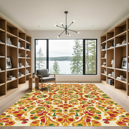 Red And Gold Swirl Scrollwork Rug