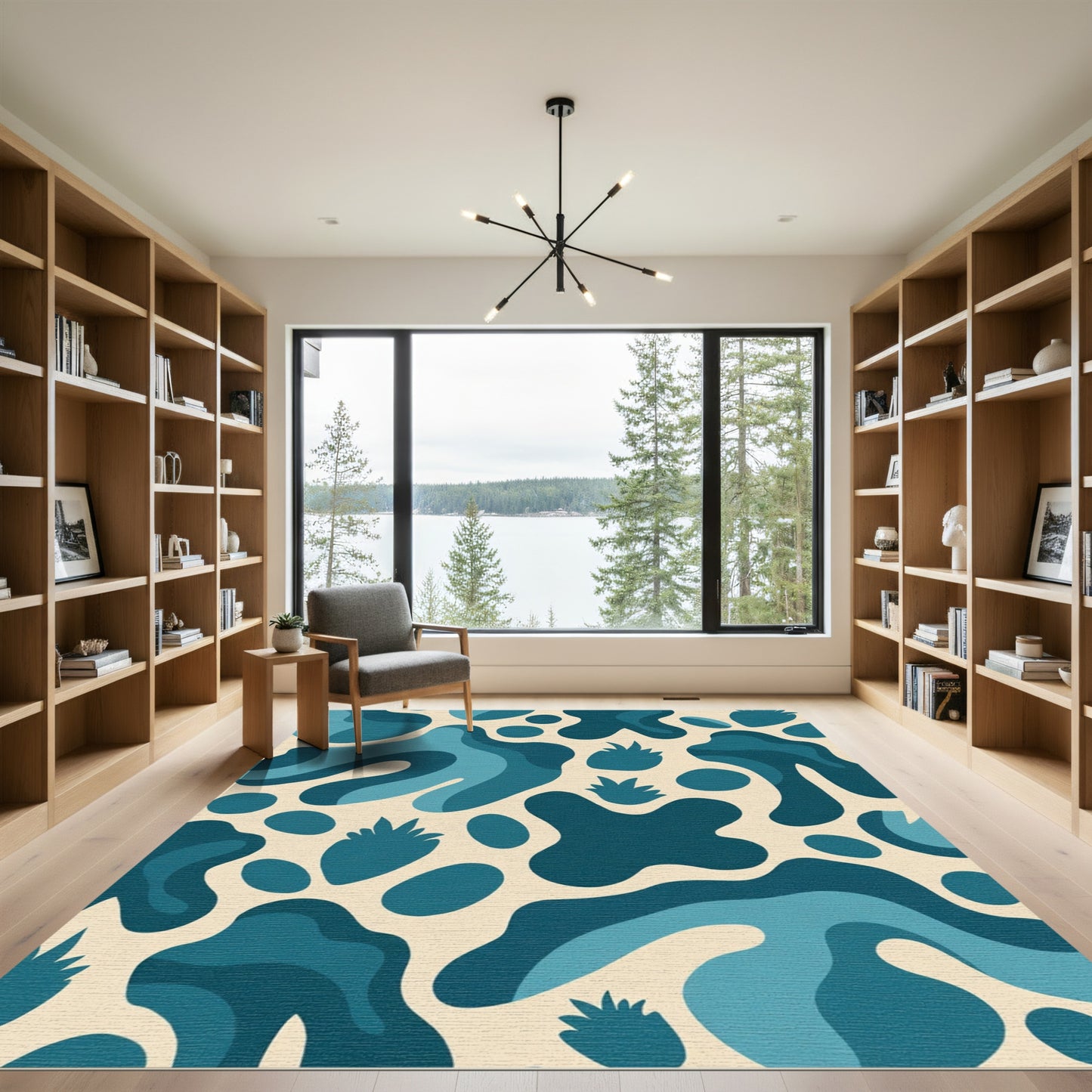 Teal Abstract Organic Shapes Rug