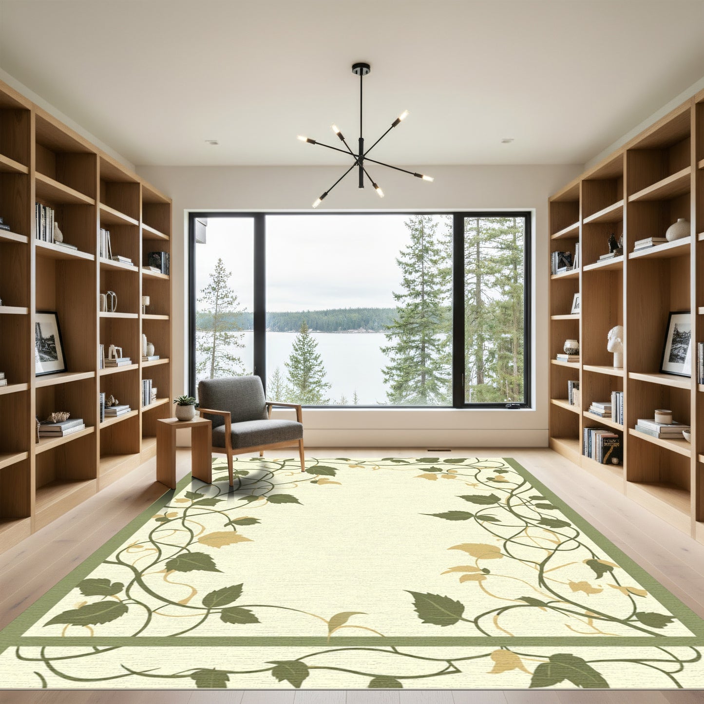 Serene Olive Vine Border Rug