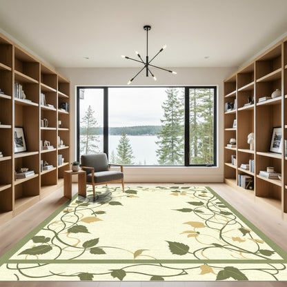 Serene Olive Vine Border Rug