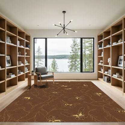 Golden Butterfly Woodland Branch Rug