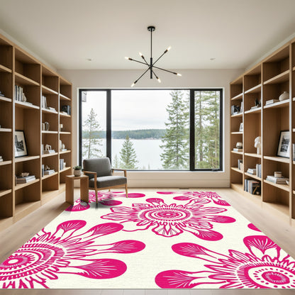 Fuchsia Floral Medallion Abstract Composition Rug