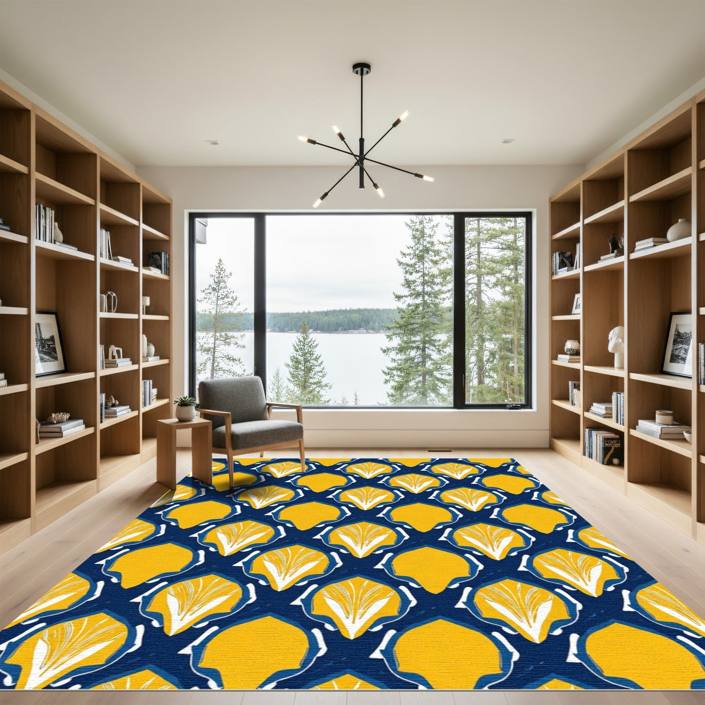 Navy Gold Deco Fan Medallion Rug