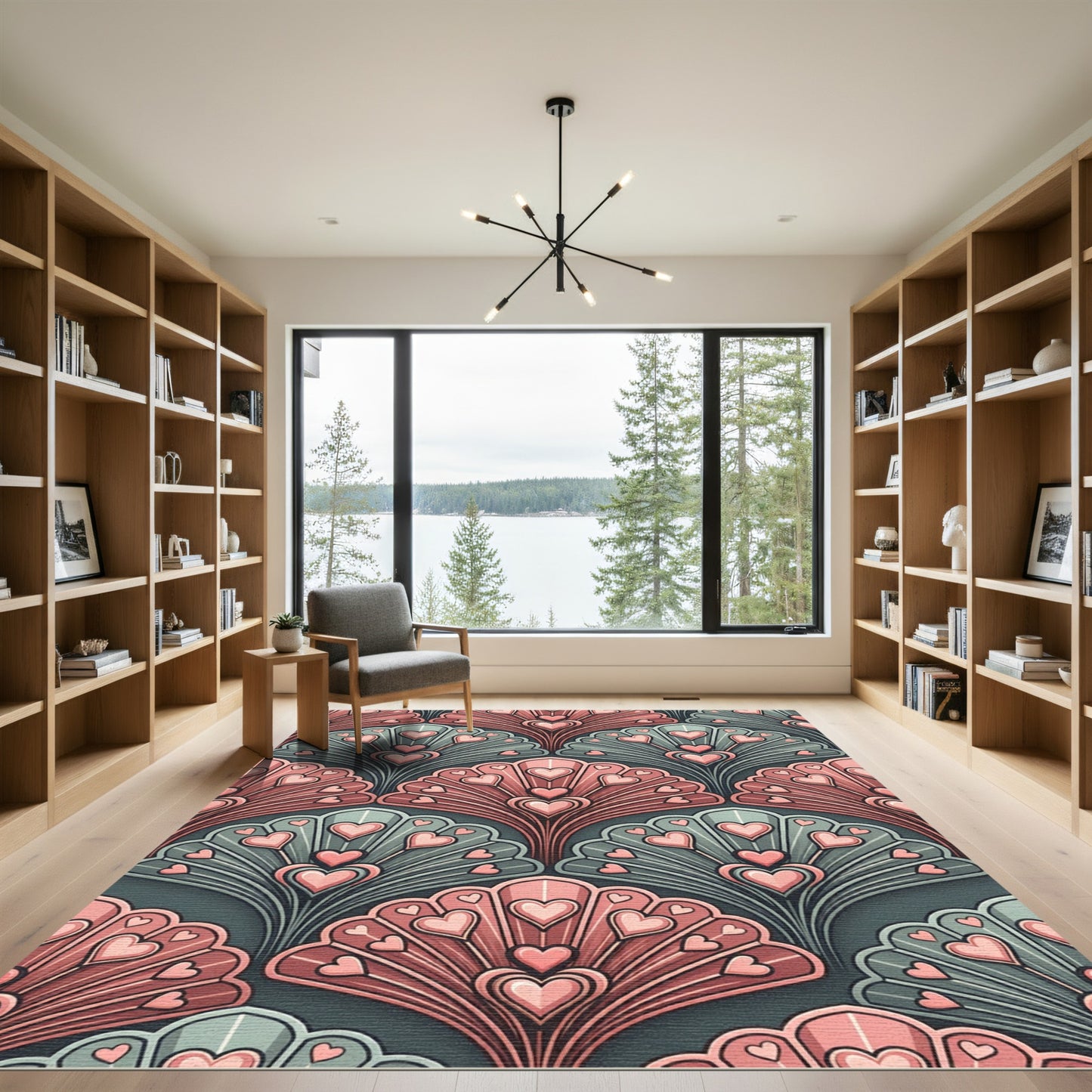 Art Deco Pink Heart Fan Rug