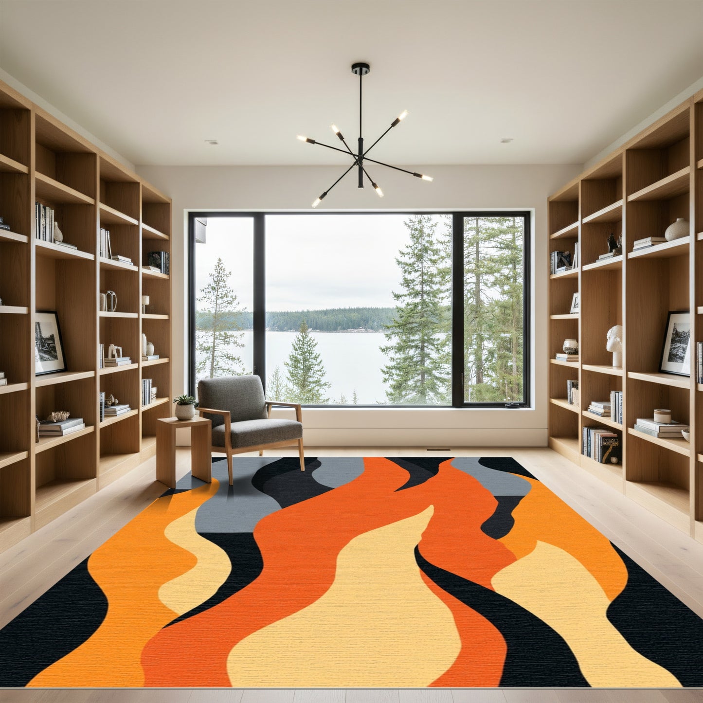 Fiery Orange Abstract Heat Swirls Rug