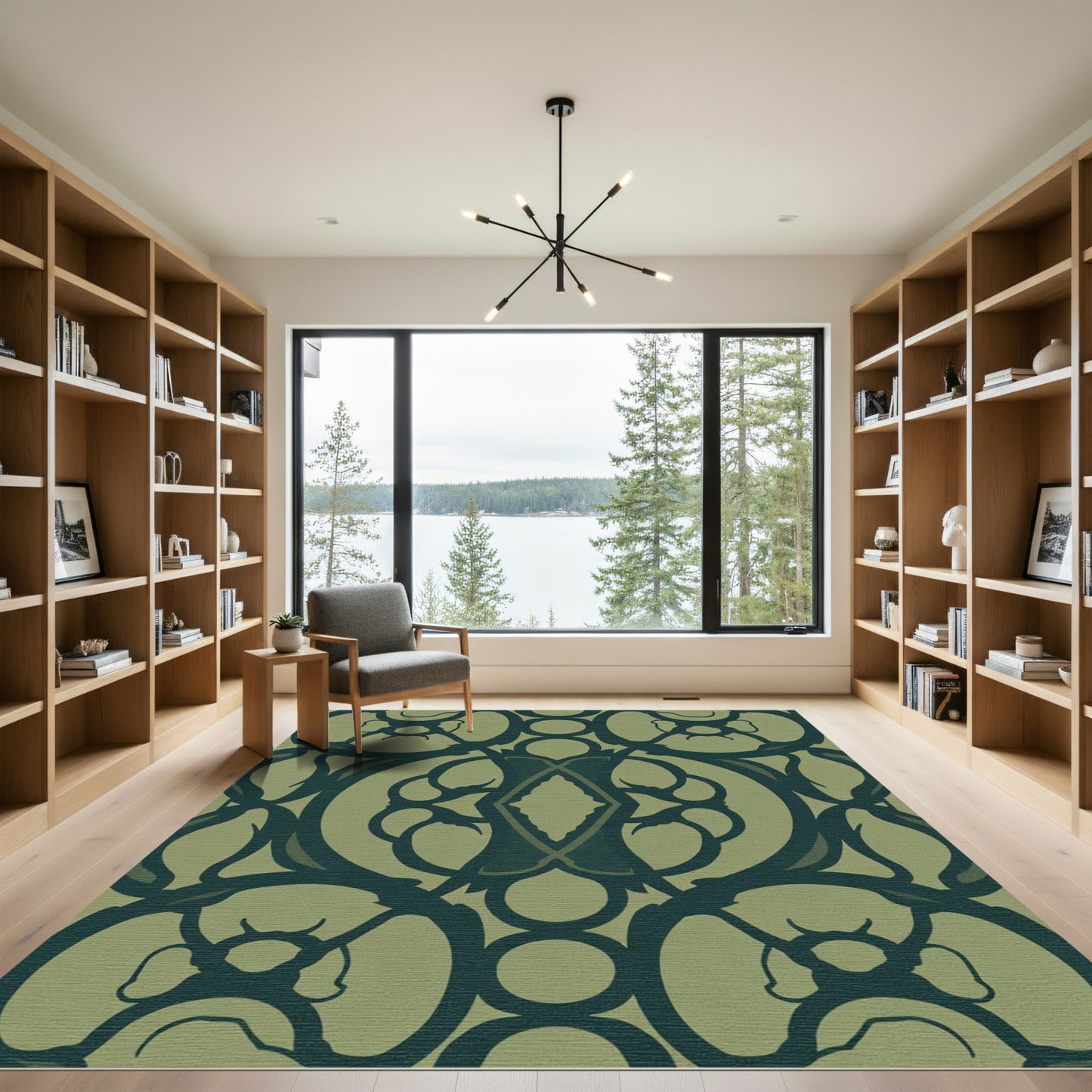 Dark Teal Arch Floral Medallion Rug