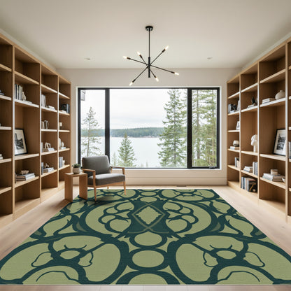 Dark Teal Arch Floral Medallion Rug