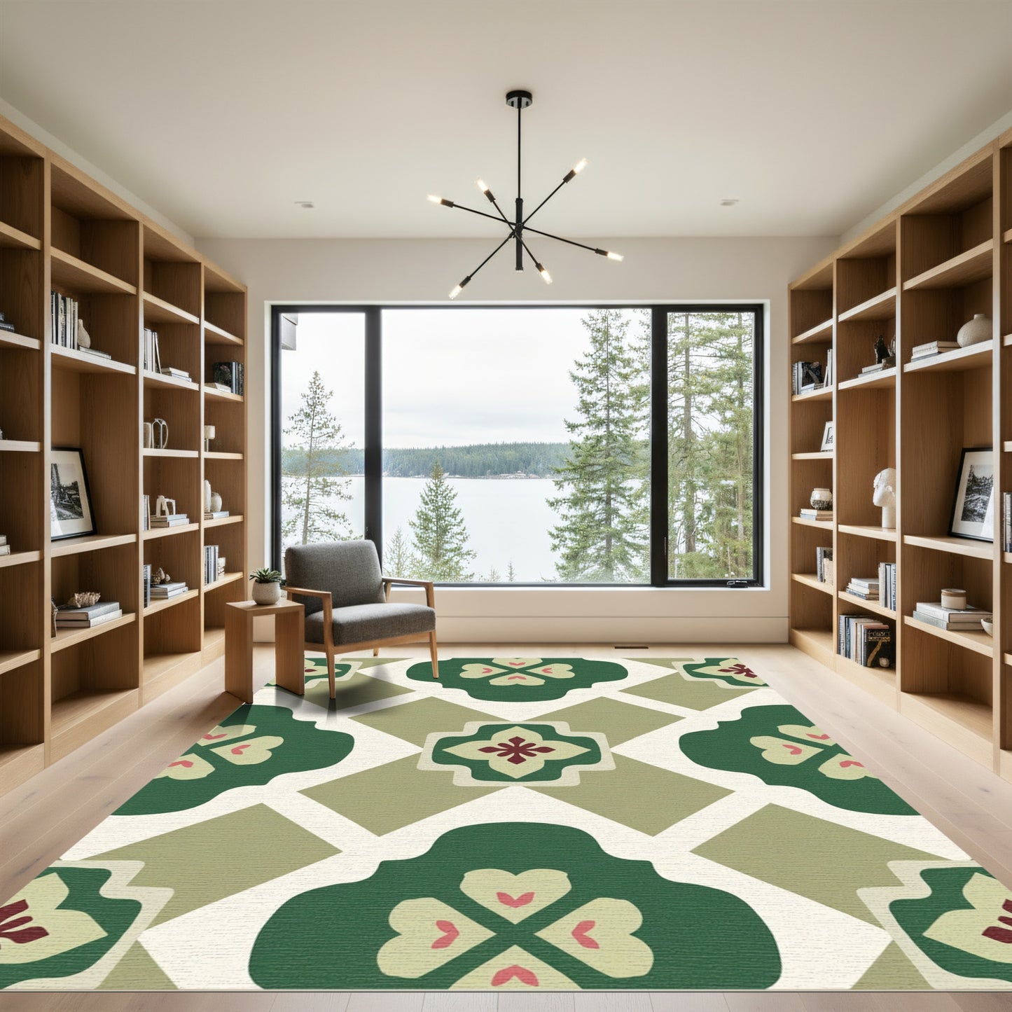 Green Floral Garden Lattice Rug