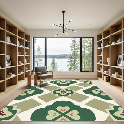 Green Floral Garden Lattice Rug