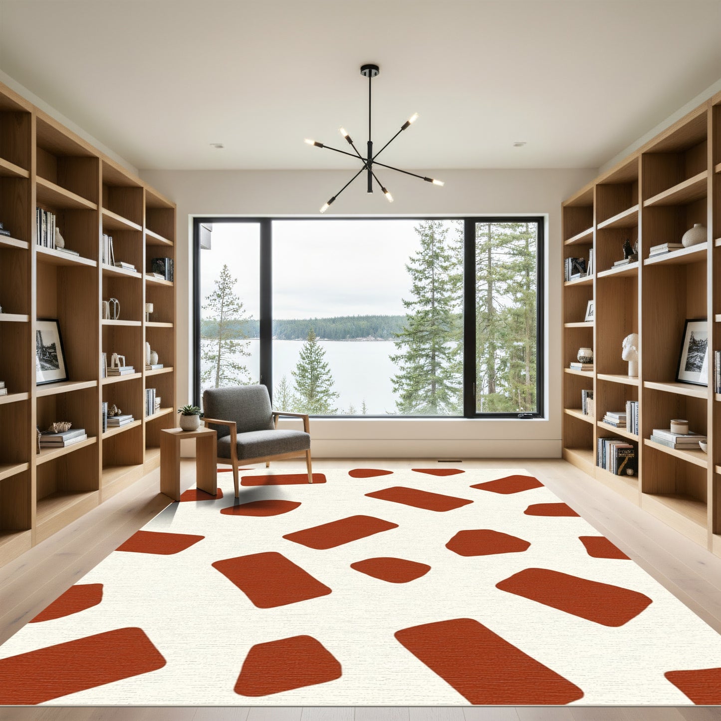 Terracotta Blob and Rectangle Abstract Ivory Rug