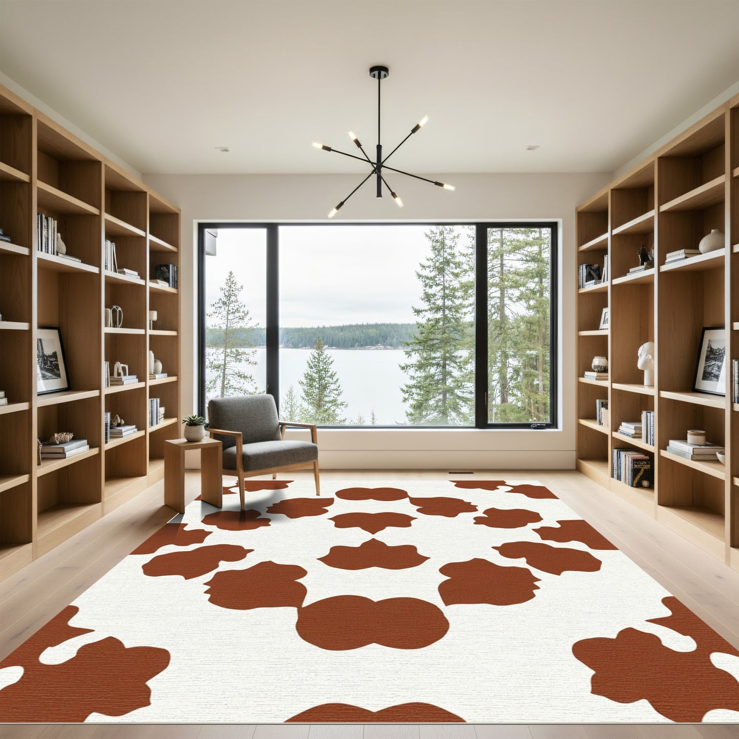 Brown and White Irregular Spots Rug