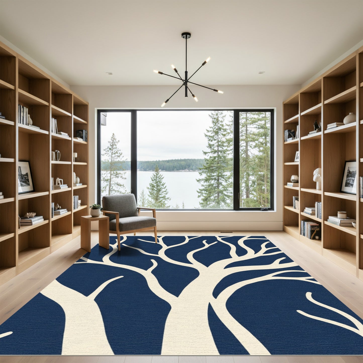 Cream Branches On Navy Background Rug