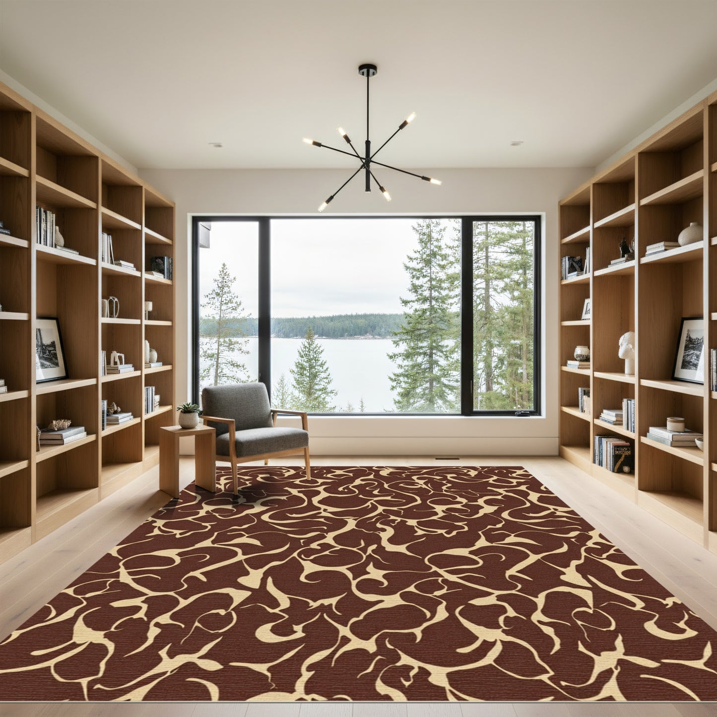 Deep Brown Abstract Organic Swirl Rug