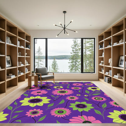 Vibrant Purple Daisy Garden Rug