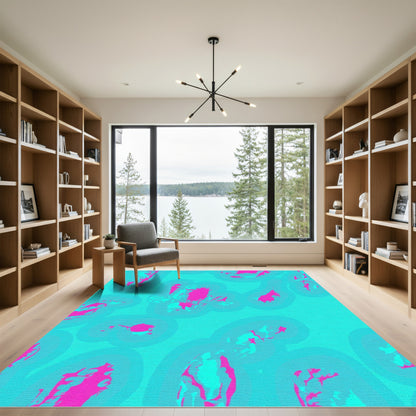 Vibrant Pink Teal Organic Splash Rug