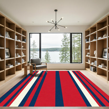 Bold Red Cream Navy Stripe Rug