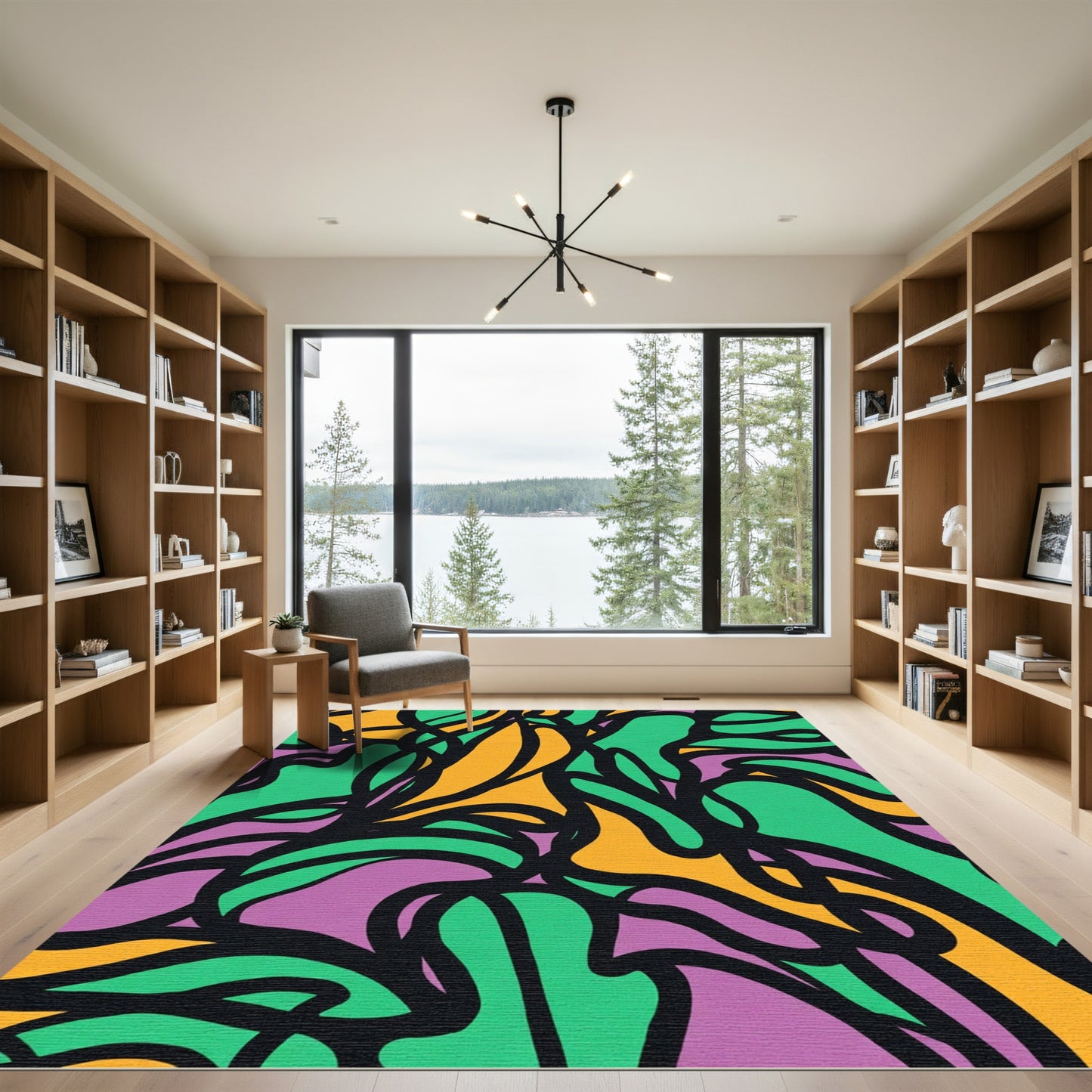 Abstract Whimsy Purple Orange Green Flow Rug