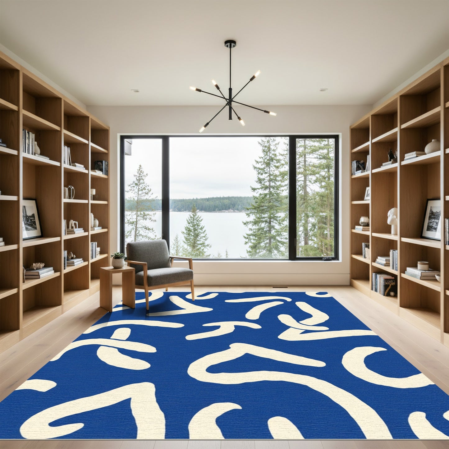 Bold Blue Abstract Organic Shapes Rug