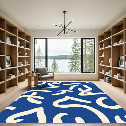 Bold Blue Abstract Organic Shapes Rug