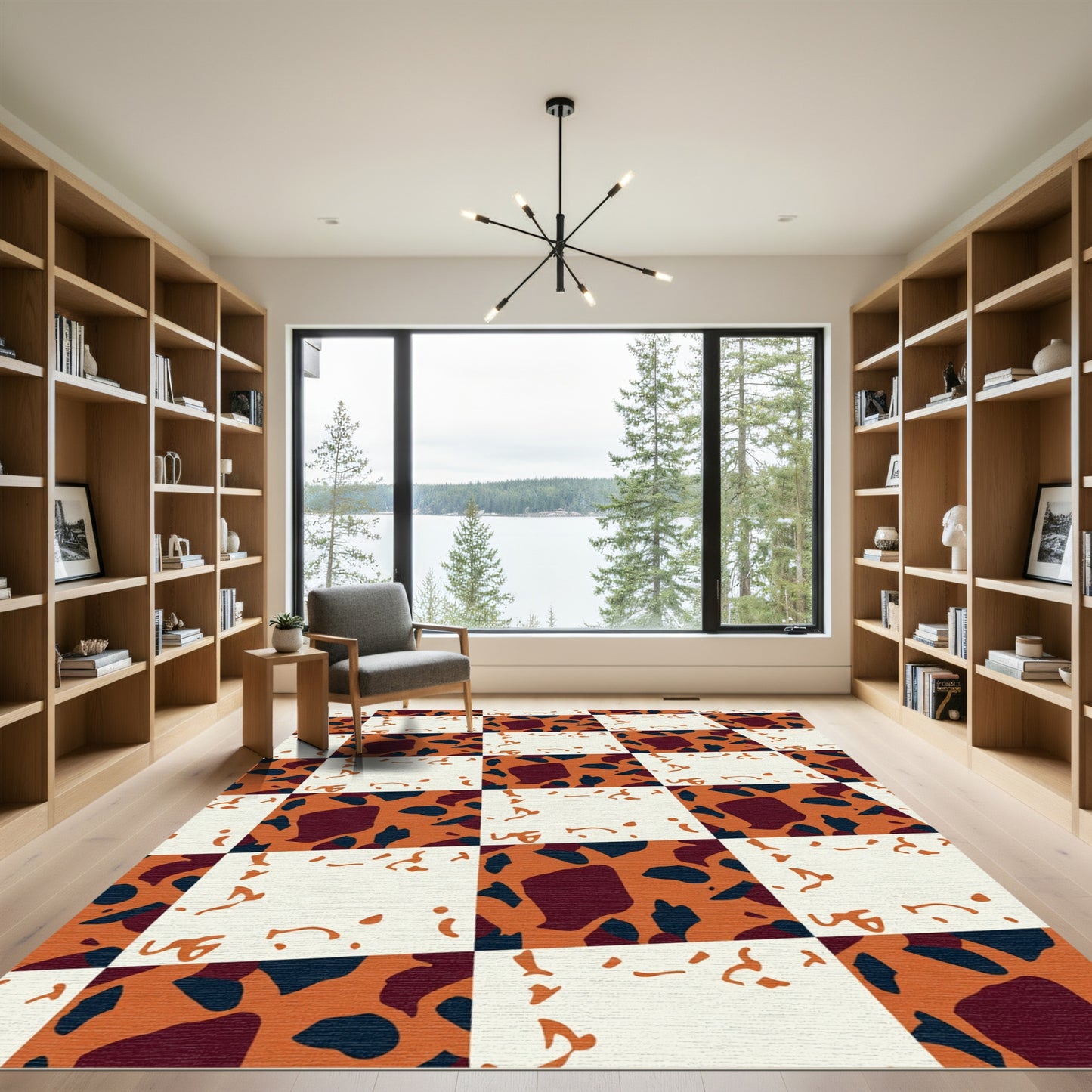 Orange Cream Terracotta Scatter Squares Rug