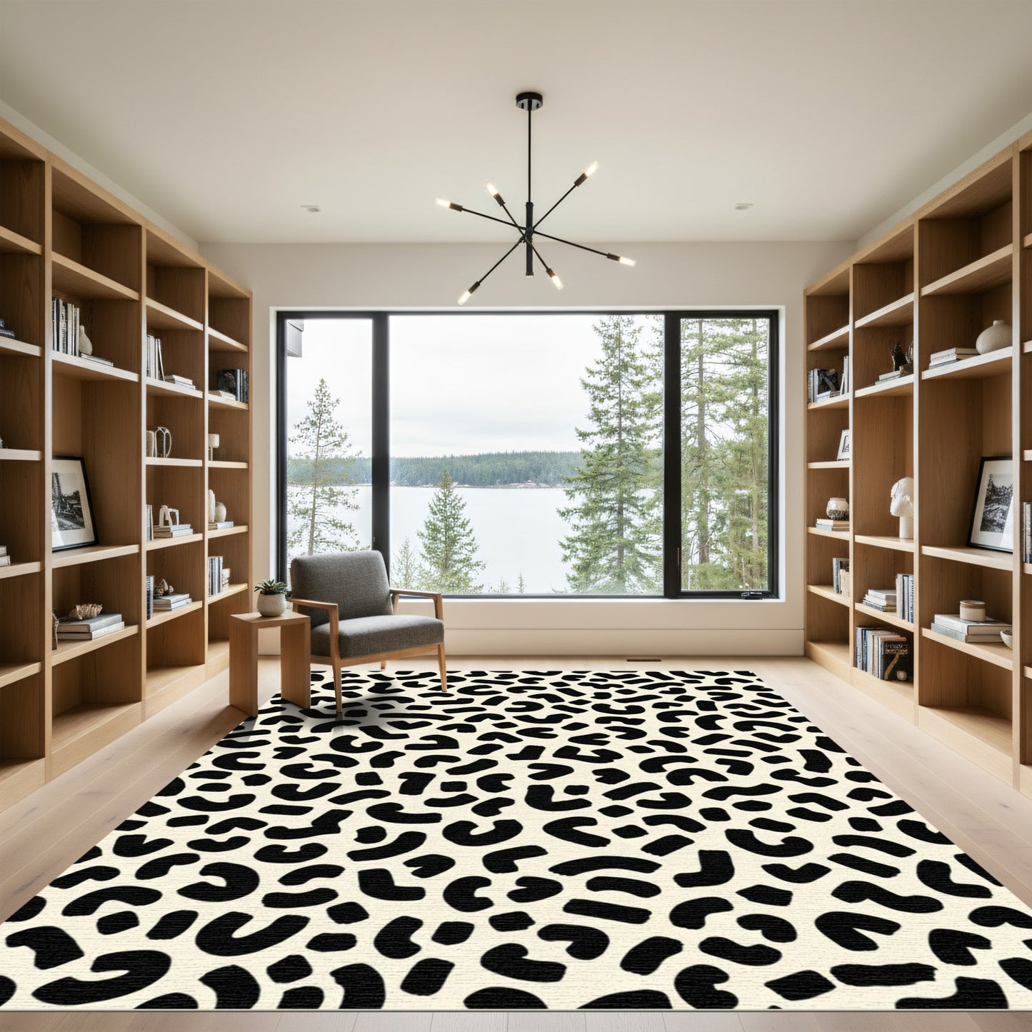 Cream Black Brush Strokes Spots Rug