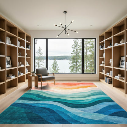 Wavy Sunset Ocean Gradient Rug