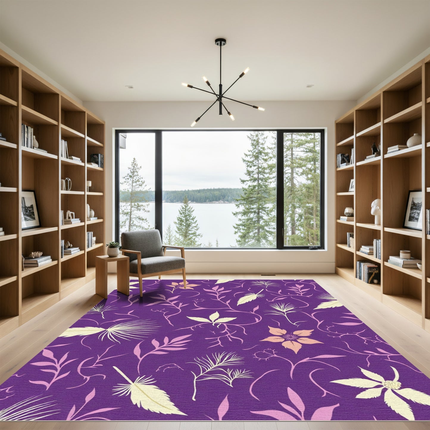 Plum Floral Vine With Feathers Rug