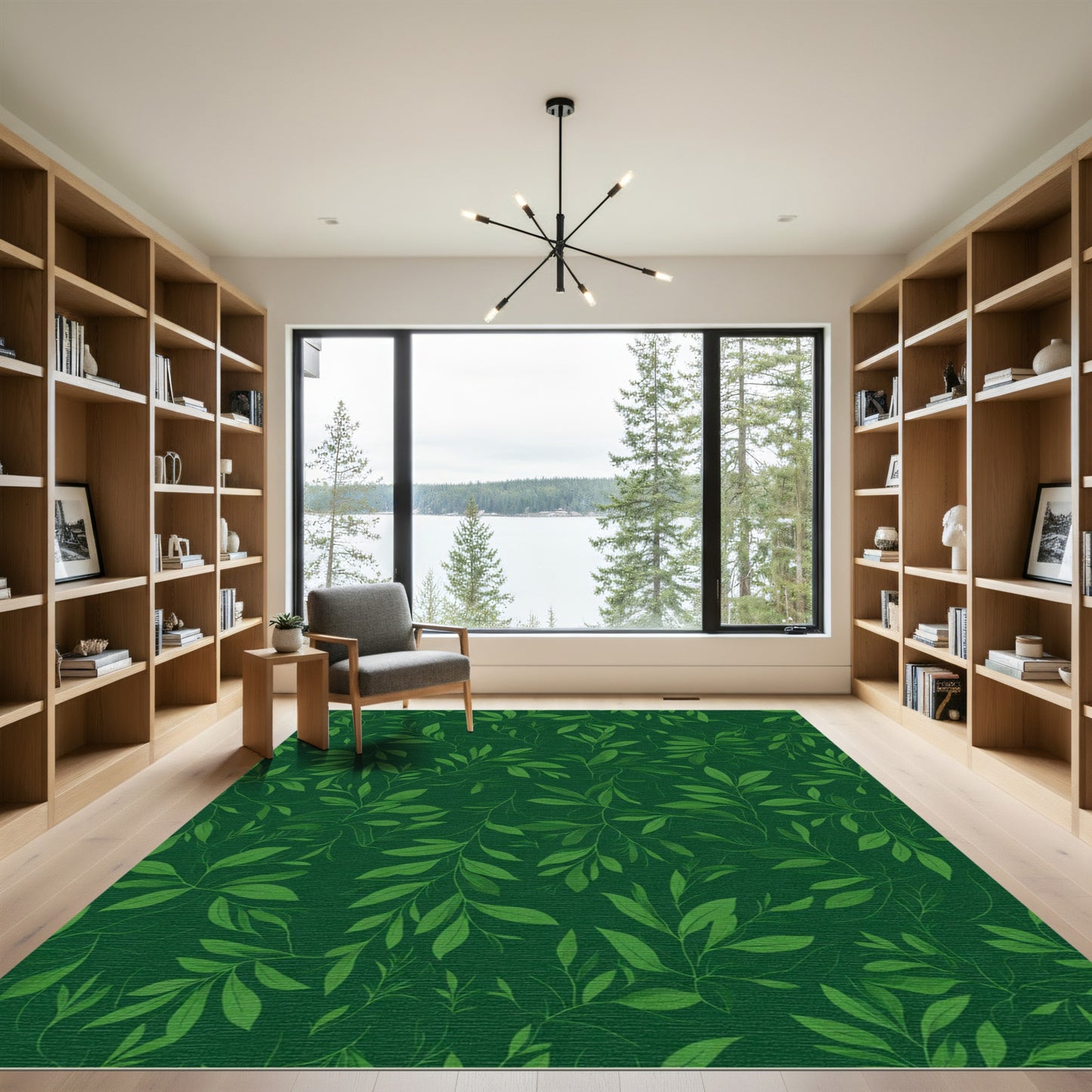 Deep Forest Green Leafy Vines Rug