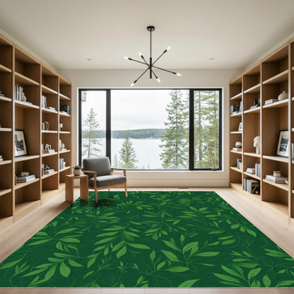 Deep Forest Green Leafy Vines Rug