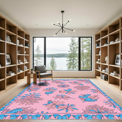 Pink Blue Floral Scatter Arrangement Rug
