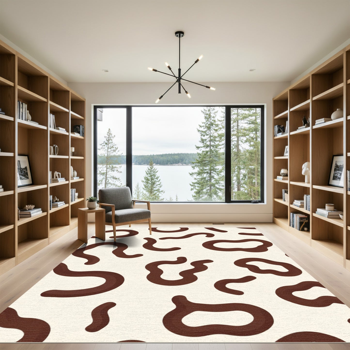 Cream Brown Abstract Blobs Rug