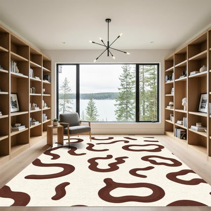 Cream Brown Abstract Blobs Rug