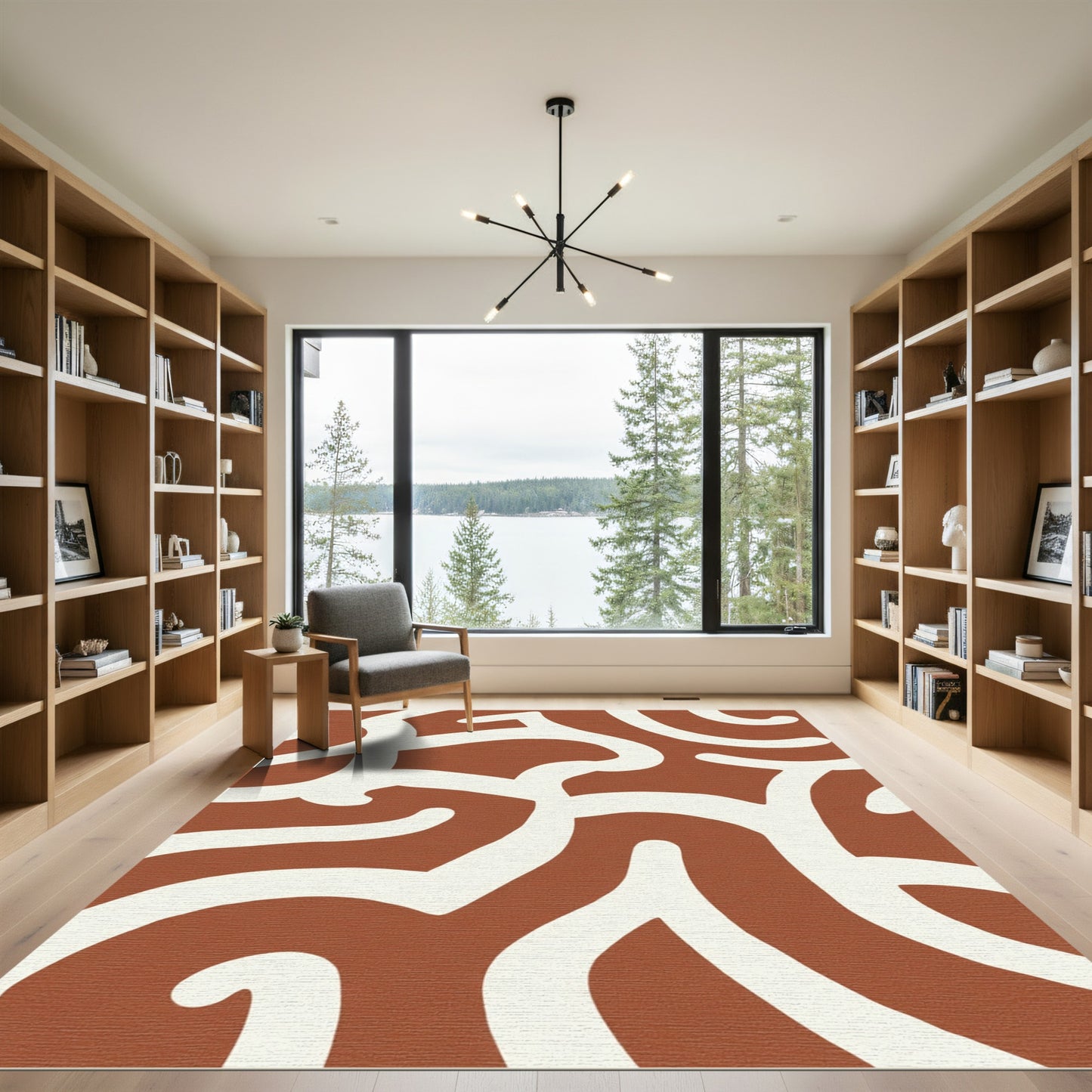 Terracotta White Wavy Abstract Rug