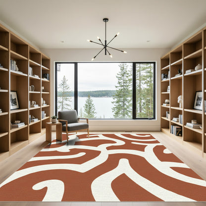 Terracotta White Wavy Abstract Rug