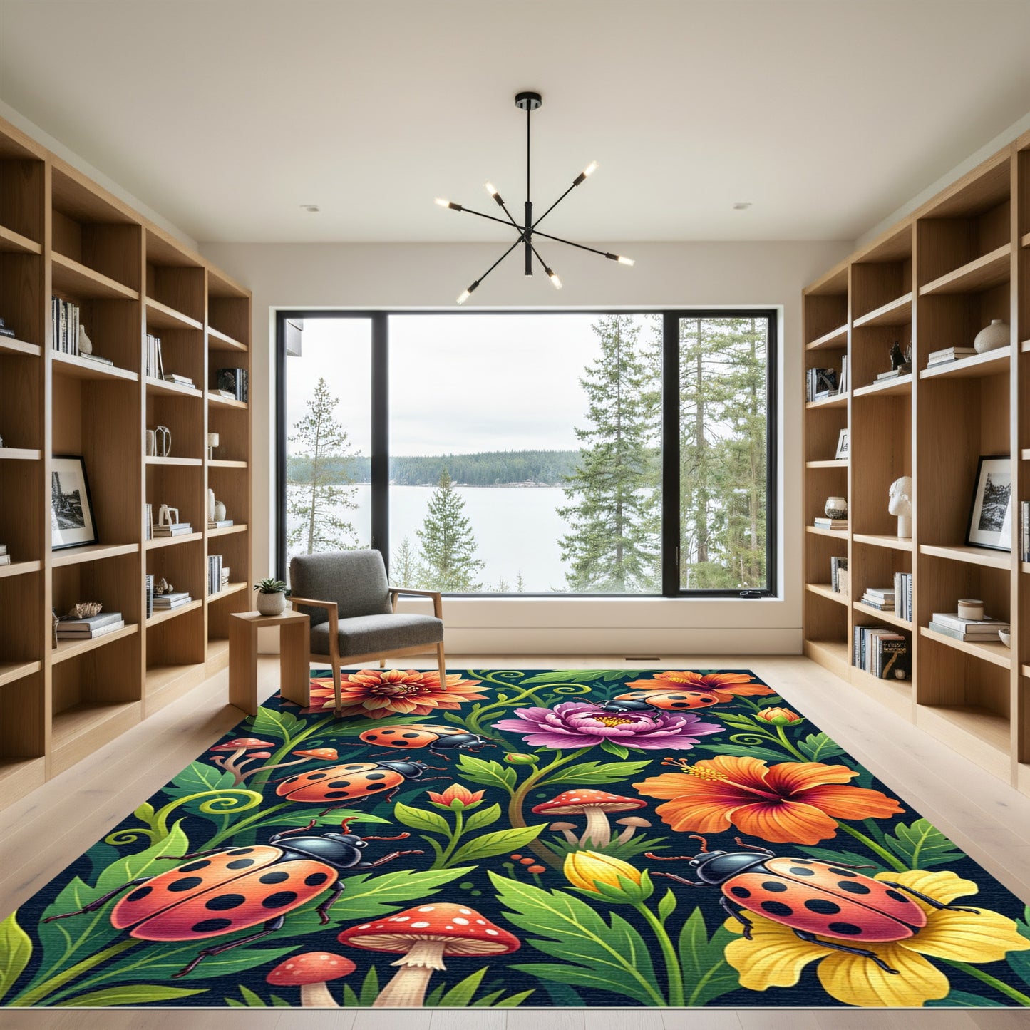 Whimsical Ladybug Floral Garden Rug
